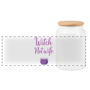 Witch instead of wife Halloween saying quote - Panoramic Cookie Jar with Wooden Lid - white - Front