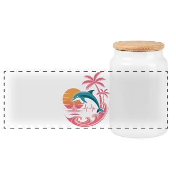 Delfin und Palmen Sonnenuntergang Design - Panorama Keksdose mit Holzdeckel - Weiß - Vorne
