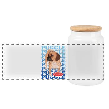 Puggle Dog Owner Gift - Panoramic Cookie Jar with Wooden Lid - white - Front