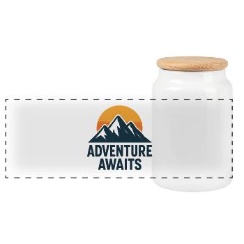 Adventure Awaits – Minimalist Mountains - Panoramic Cookie Jar with Wooden Lid - white - Front