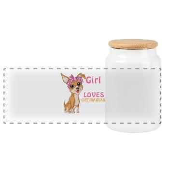 Just a Girl Who Loves Chihuahua - Panoramic Cookie Jar with Wooden Lid - white - Front