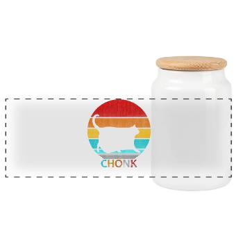 Sunset Chonk Cat – Cute Fat Cat Lover T-Shirt - Panoramic Cookie Jar with Wooden Lid - white - Front
