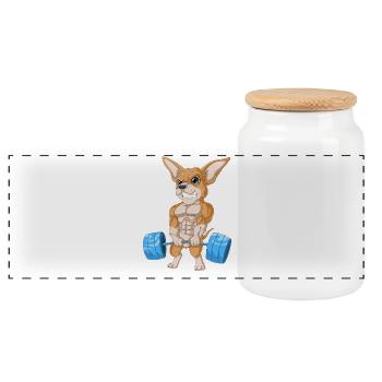 Chihuahua Weightlifting - Panoramic Cookie Jar with Wooden Lid - white - Front