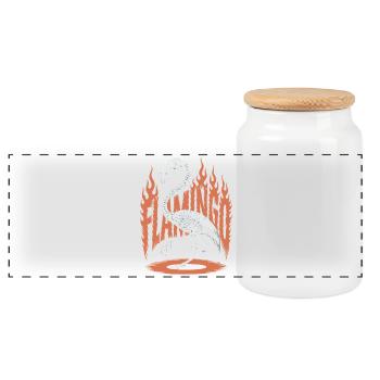 Flamingo Flames Skeleton Halloween - Panoramic Cookie Jar with Wooden Lid - white - Front