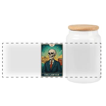 Skull Lawyer Illustration - Panoramic Cookie Jar with Wooden Lid - white - Front