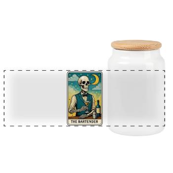 Skeleton bartender with moon sky - Panoramic Cookie Jar with Wooden Lid - white - Front