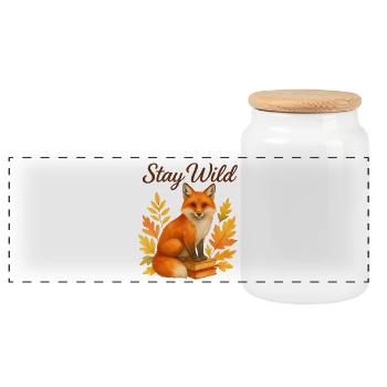  Stay Wild – Herbstlicher Fuchs - Panorama Keksdose mit Holzdeckel - Weiß - Vorne