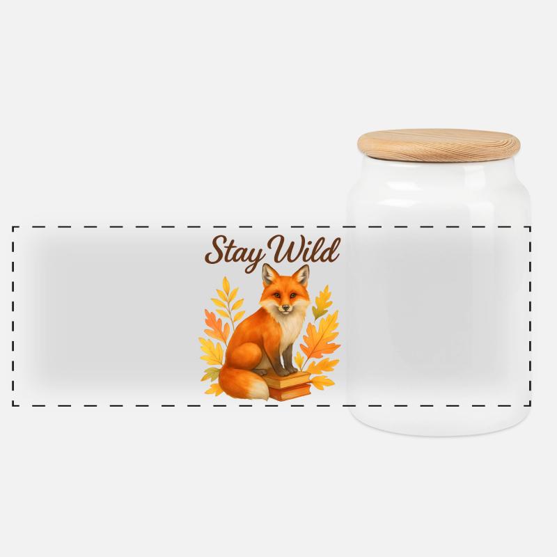  Stay Wild – Herbstlicher Fuchs - Panorama Keksdose mit Holzdeckel - Weiß