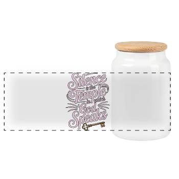 Silence – Dieu parle Design - Boîte à biscuits avec couvercle en bois - blanc - Devant