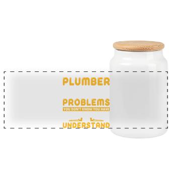 Heating Engineer Heating Construction Plumber Plumber - Panoramic Cookie Jar with Wooden Lid - white - Front