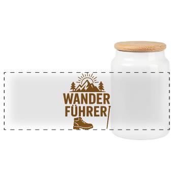 Hiking Guide Mountain Adventure Design - Panoramic Cookie Jar with Wooden Lid - white - Front