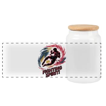 Dynamic Martial Arts Fighting Spirit Design - Panoramic Cookie Jar with Wooden Lid - white - Front