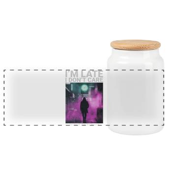 Im Late I Dont Care Uhr Streetwear Style - Panorama Keksdose mit Holzdeckel - Weiß - Vorne
