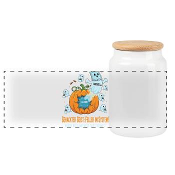Hacked Ghost: Feller in the System ! - Panoramic Cookie Jar with Wooden Lid - white - Front