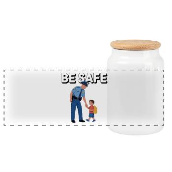 Police Officer and Child Illustrative Design - Panoramic Cookie Jar with Wooden Lid - white - Front