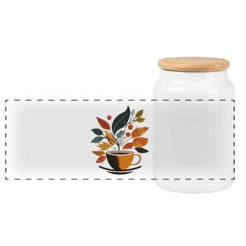 Kaffee - Panorama Keksdose mit Holzdeckel - Weiß - Vorne
