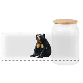 Sun Bear Malaienbär - Panorama Keksdose mit Holzdeckel - Weiß - Vorne
