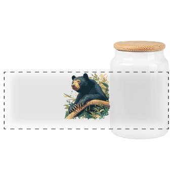 Sun Bear Malaienbär - Panorama Keksdose mit Holzdeckel - Weiß - Vorne