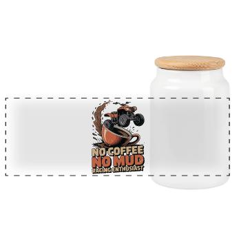 Mud Racing No Coffee No Offroad Truck Coffee Lover - Panoramic Cookie Jar with Wooden Lid - white - Front