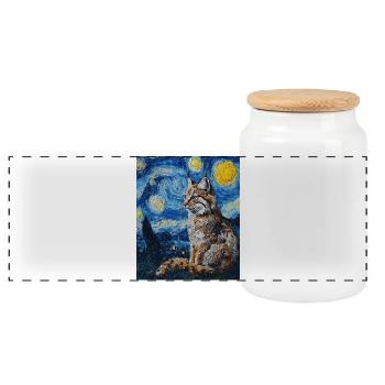 Luchs Van Gogh Style Starry  - Panorama Keksdose mit Holzdeckel - Weiß - Vorne