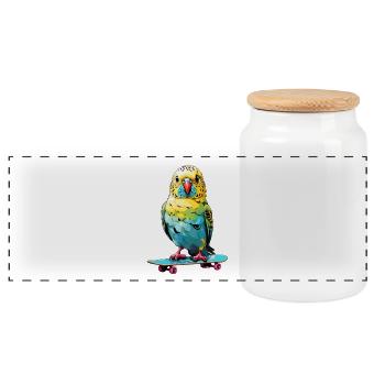 Perruche heureuse sur un skateboard - Boîte à biscuits avec couvercle en bois - blanc - Devant