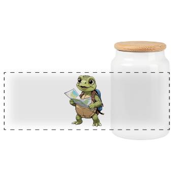 Adventure trend turtle trip - Panoramic Cookie Jar with Wooden Lid - white - Front