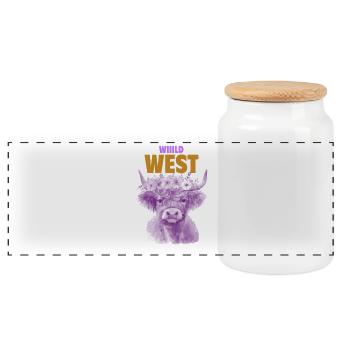 Wilder Westen Kuh Violett - Panorama Keksdose mit Holzdeckel - Weiß - Vorne
