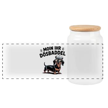 Moin your idiot dachshund sailor saying - Panoramic Cookie Jar with Wooden Lid - white - Front