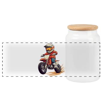 Motorrad fahrendes Kind mit Helm - Panorama Keksdose mit Holzdeckel - Weiß - Vorne