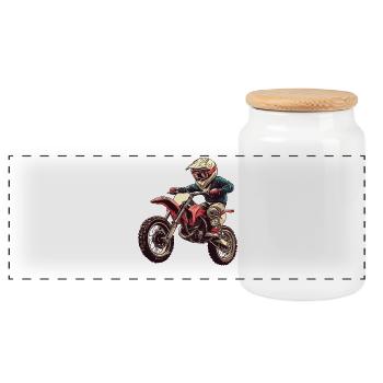 Abenteuerlicher Kinder-Motorradfahrer, Motocross - Panorama Keksdose mit Holzdeckel - Weiß - Vorne