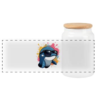 Dauphin cool avec des lunettes de soleil - Boîte à biscuits avec couvercle en bois - blanc - Devant