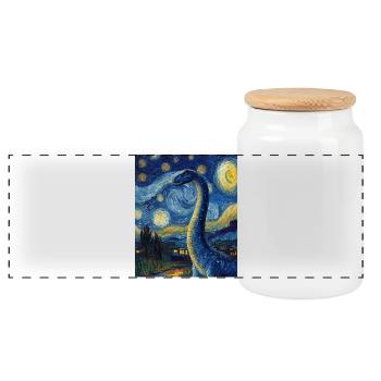 Brachiosaurus Dino Van Gogh Style Starry - Panoramic Cookie Jar with Wooden Lid - white - Front