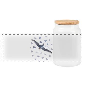 Mouette épris de liberté en vol avec la liberté du cœur - Boîte à biscuits avec couvercle en bois - blanc - Devant