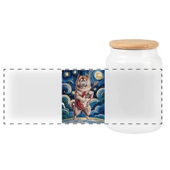 Akita de la nuit étoilée - Boîte à biscuits avec couvercle en bois - blanc - Devant
