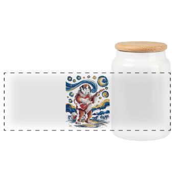 Dog with guitar under starry sky - Panoramic Cookie Jar with Wooden Lid - white - Front