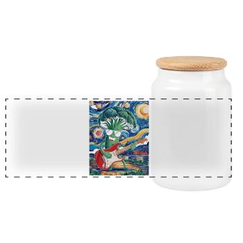 Broccoli with guitar in the starry sky - Panoramic Cookie Jar with Wooden Lid - white - Front