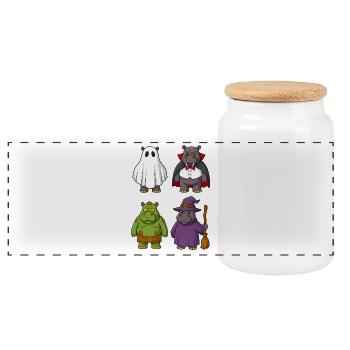 Hippo Ghost Witch Zombie Halloween  - Panorama Keksdose mit Holzdeckel - Weiß - Vorne