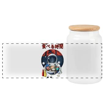 Astronaut, Der Ramen isst Nachtlandschaft - Panorama Keksdose mit Holzdeckel - Weiß - Vorne