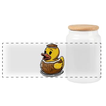 Cute duck in a coconut - Panoramic Cookie Jar with Wooden Lid - white - Front
