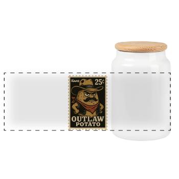 Motif de tampon de pommes de terre Western Outlaw - Boîte à biscuits avec couvercle en bois - blanc - Devant