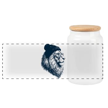 Hipster Lion - Boîte à biscuits avec couvercle en bois - blanc - Devant