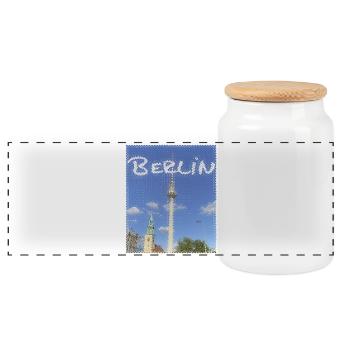 Berlin Fernsehturm Neon Design - Panorama Keksdose mit Holzdeckel - Weiß - Vorne