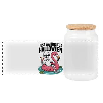 Sommerween : Attendez Halloween avec Skeleton - Boîte à biscuits avec couvercle en bois - blanc - Devant