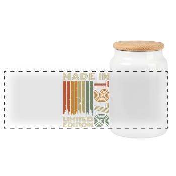 1976 Vintage Retro Geburtstagsgeschenk - Panorama Keksdose mit Holzdeckel - Weiß - Vorne