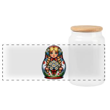  Matroschka auf russisch Matryoshka Doll Russian - Panorama Keksdose mit Holzdeckel - Weiß - Vorne