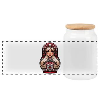  Matroschka auf russisch Matryoshka Doll Russian - Panorama Keksdose mit Holzdeckel - Weiß - Vorne