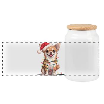 Festlicher Chihuahua mit Lichterkette - Panorama Keksdose mit Holzdeckel - Weiß - Vorne