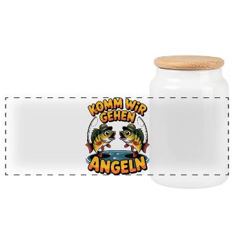 Komm Wir Angeln Fische Design - Panorama Keksdose mit Holzdeckel - Weiß - Vorne