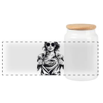 Racing Girl Car Design - Panoramic Cookie Jar with Wooden Lid - white - Front