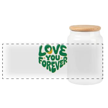 Love You Forever Herz Design - Panorama Keksdose mit Holzdeckel - Weiß - Vorne